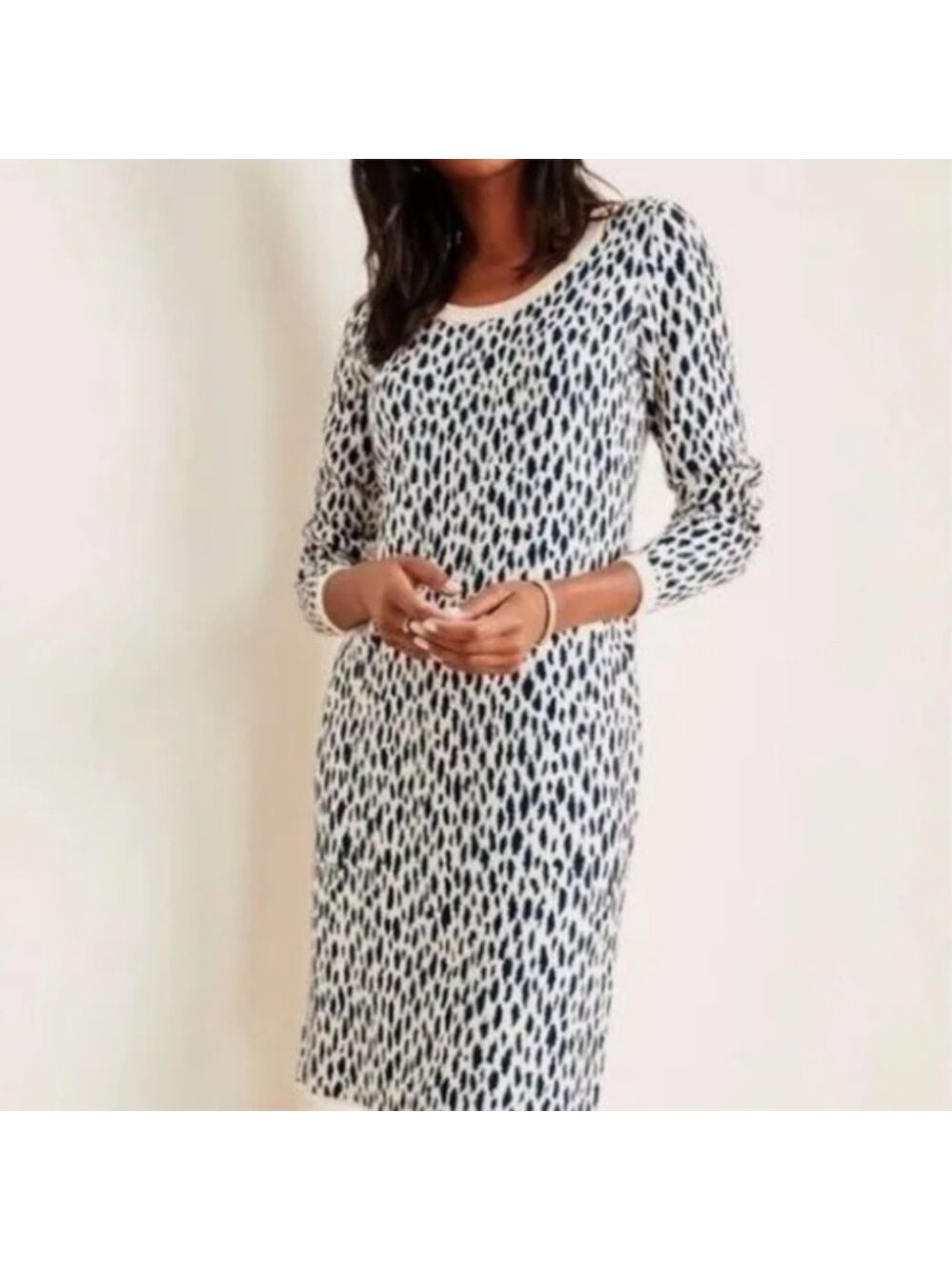 Ann Taylor Leopard Sweater Dress, Long-Sleeved Beige Black, Size Large